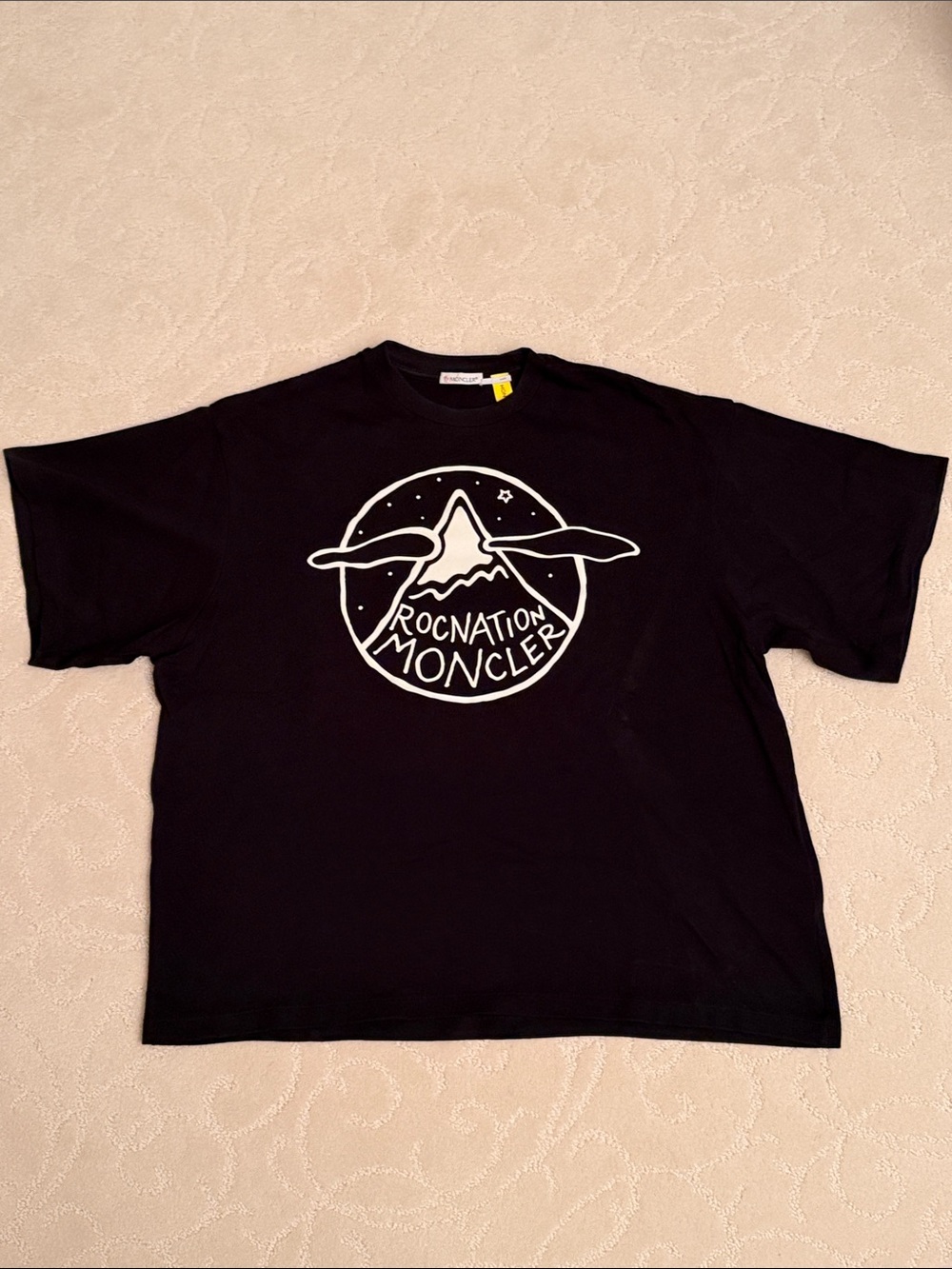 Moncler Kids Black Tee with White Rocnation Logo